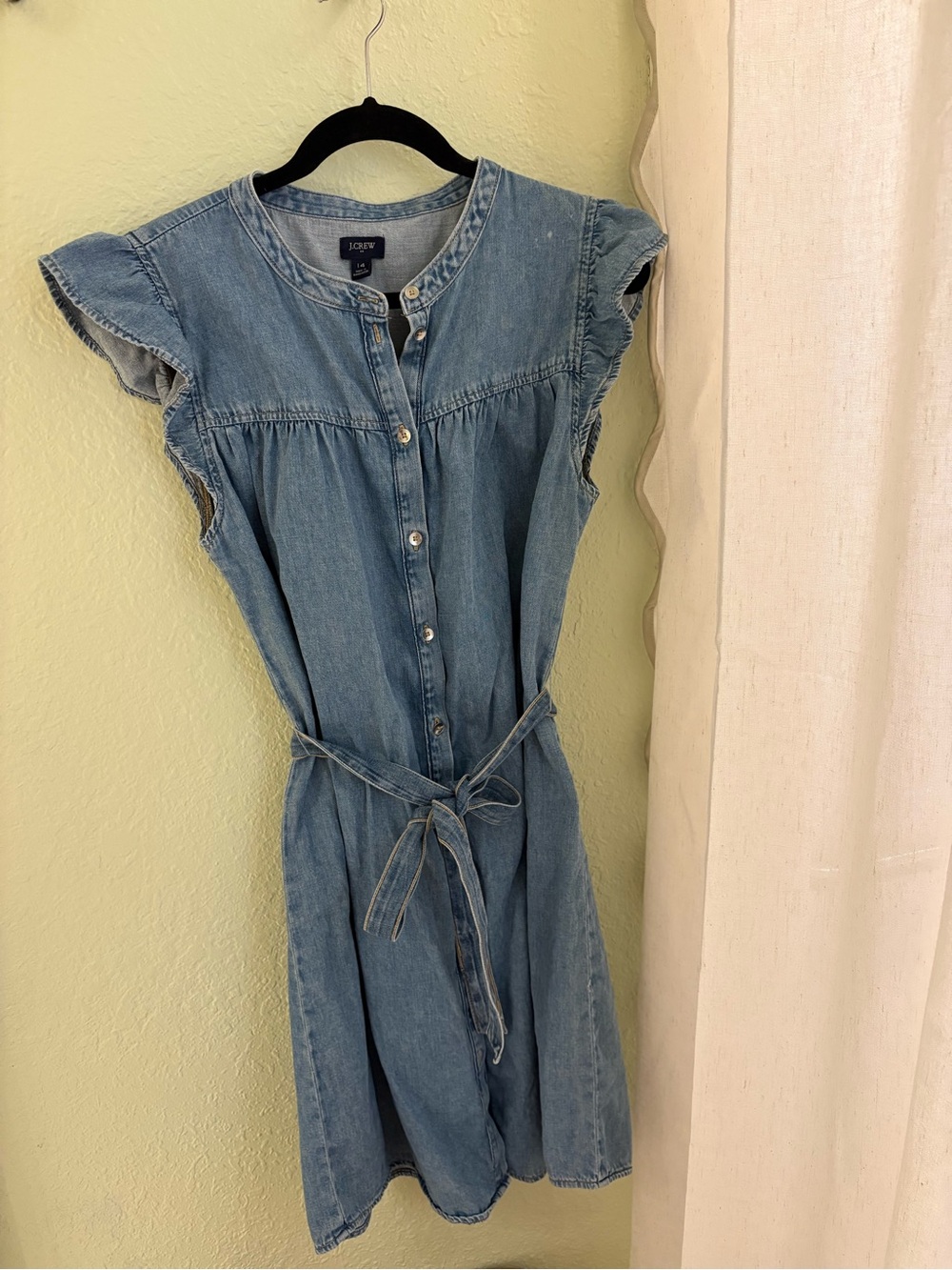 J. Crew Light Blue Denim Button-Front Midi Dress with Tie Waist